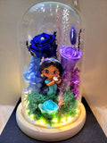 Princess Jasmine Preserved Flower Dome With Dark Blue Roses And Same Day Delivery