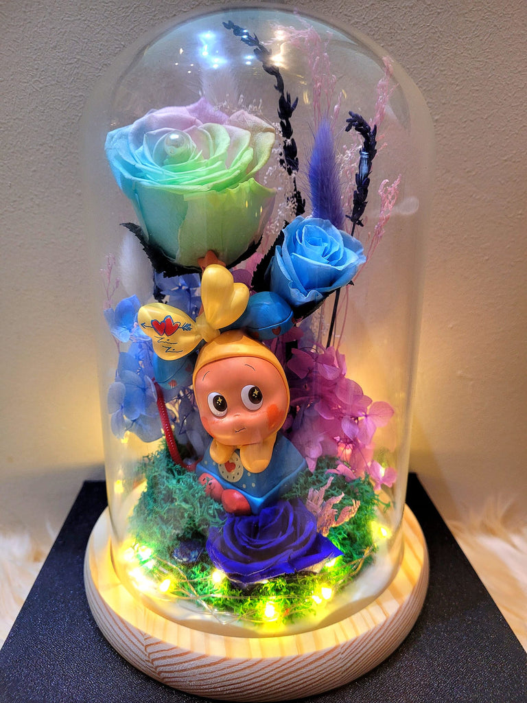 Premium Popmart Twinkle Twinkle Preserved Flower Dome With Pastel Rainbow Roses And Same Day Delivery.