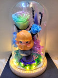 Premium Popmart Dimoo Preserved Flower Dome With Pastel Rainbow Roses And Same Day Delivery.