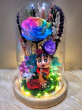 Crayon Shin-Chan Preserved Flower Dome With Rainbow Roses. Same Day Delivery Available.