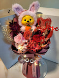 Premium Miniso Winnie The Pooh With Eternal Elegance Red Pink Preserved Roses Bouquet.