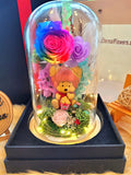 Winnie The Pooh Preserved Flower Dome With Rainbow Roses And Same Day Delivery