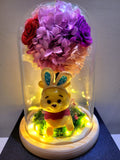 Premium Miniso Winnie The Pooh Hydrangea Tree With Preserved Roses in Glass Dome
