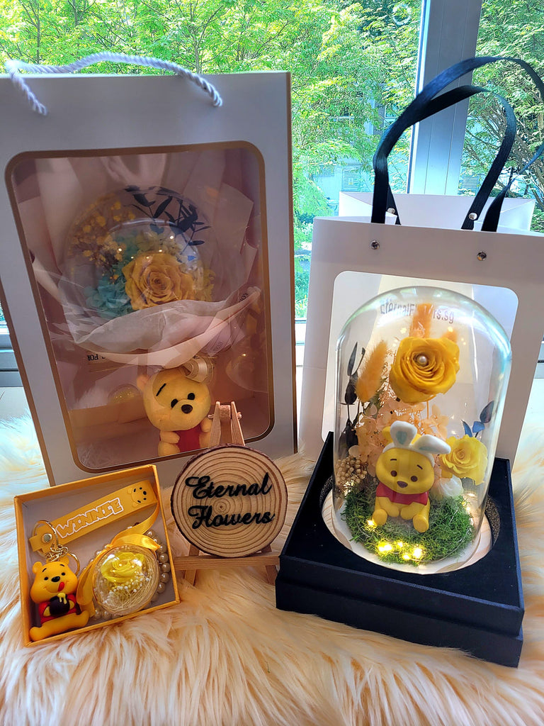 Winnie The Pooh Preserved Flowers Gifts Set And Same Day Delivery