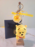 Yellow Rose Preserved Flower Charm With Winnie The Pooh Plush. Same Day Delivery Available.