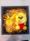 Yellow Rose Preserved Flower Charm With Winnie The Pooh Plush. Same Day Delivery Available.