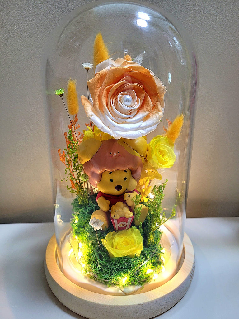 Winnie The Pooh Preserved Flower Dome With Yellow Roses And Same Day Delivery