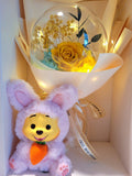 Premium Miniso Winnie The Pooh Plush Toy With Acrylic Ball Preserved Yellow Rose Flowers Bouquet