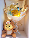 Premium Miniso Winnie The Pooh Plush Toy With Acrylic Ball Preserved Yellow Rose Flowers Bouquet
