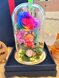 Winnie The Pooh Preserved Flower Dome With Rainbow Roses And Same Day Delivery v2