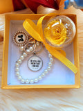 Christian Bag Charm With Yellow Preserved Rose (Same Day Delivery. Comes with a Gift Box)