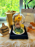 Premium Popmart Labubu Preserved Flower Dome With Yellow Roses And Same Day Delivery.