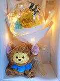Premium Miniso Winnie The Pooh Plush Toy With Acrylic Ball Preserved Yellow Rose Flowers Bouquet