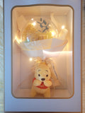 Acrylic Ball Preserved Yellow Rose Flowers Bouquet With Winnie The Pooh Plush Toy