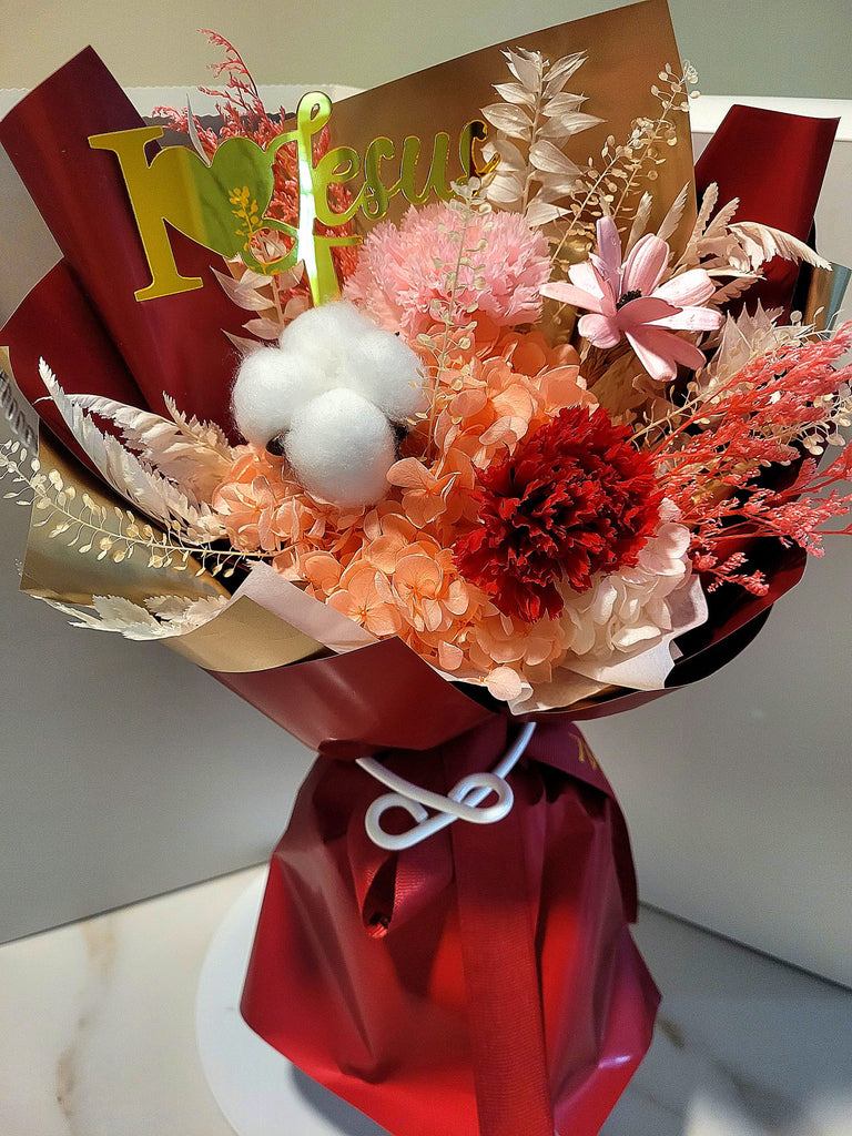 Baptism Bouquet: Eternal Blossoms Red Carnation Bouquet.