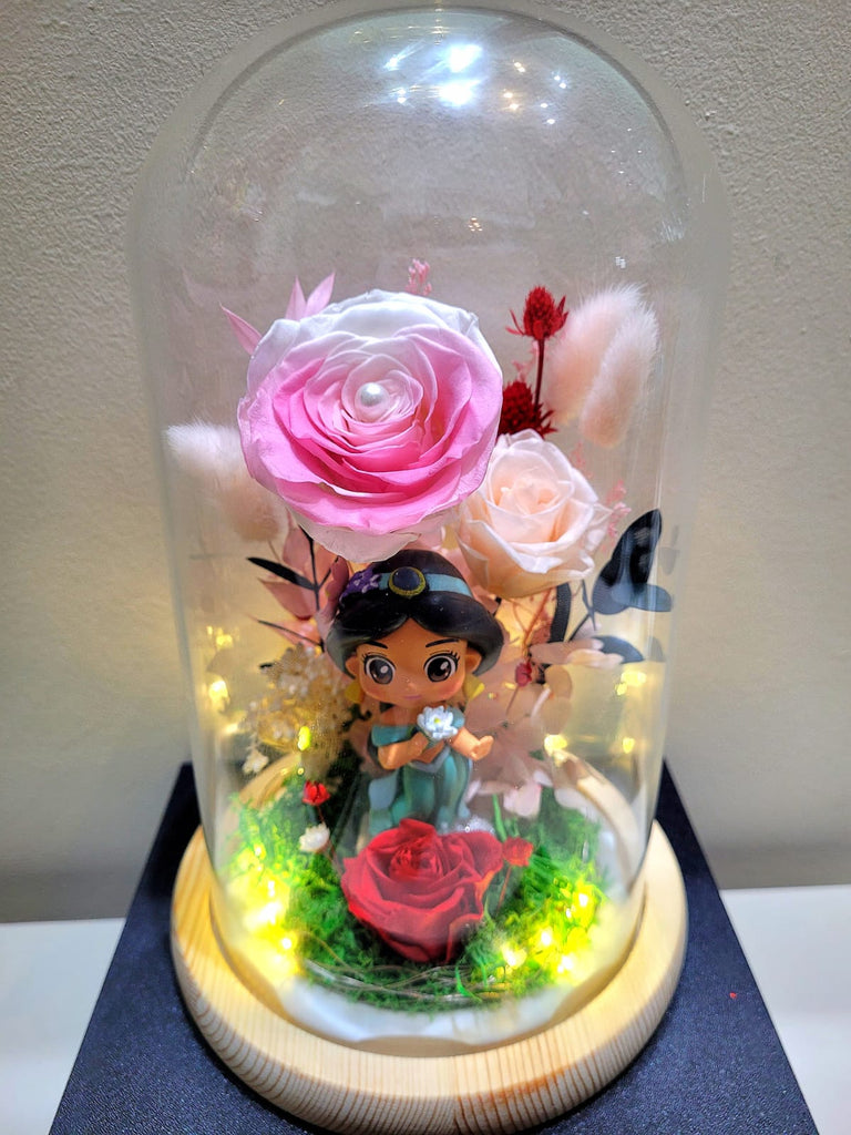 Princess Jasmine Preserved Flower Dome With Pink Roses And Same Day Delivery