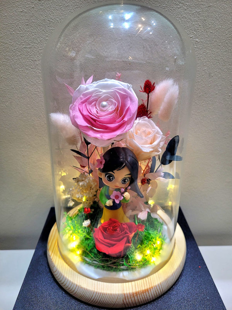 Princess Mulan Preserved Flower Dome With Pink Roses And Same Day Delivery