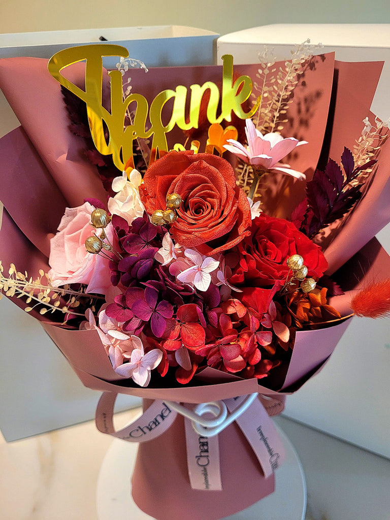 Thank You! Eternal Elegance Red Pink Preserved Roses Bouquet.