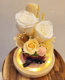 Beautiful In White Personalised LED Preserved Flowers Dome. 100% High Quality Real Flowers.