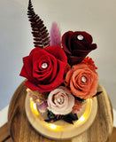 (HOT SELLER) Heart Of Roses with Diamond Personalised LED Preserved Flowers Dome. 100% High Quality Real Flowers.
