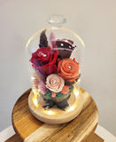 (HOT SELLER) Heart Of Roses with Diamond Personalised LED Preserved Flowers Dome. 100% High Quality Real Flowers.